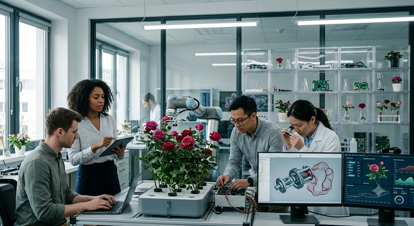 Engineers working with computers, robotics, electronics, machinery and modern engineering systems