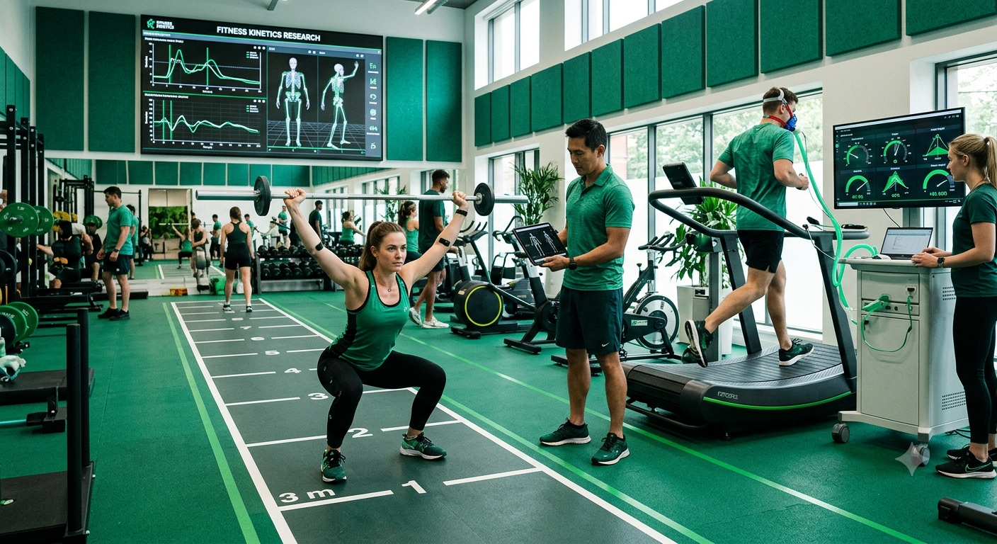 A sports scientist analyzing an athlete's running biomechanics and exercise performance using sensors and technology