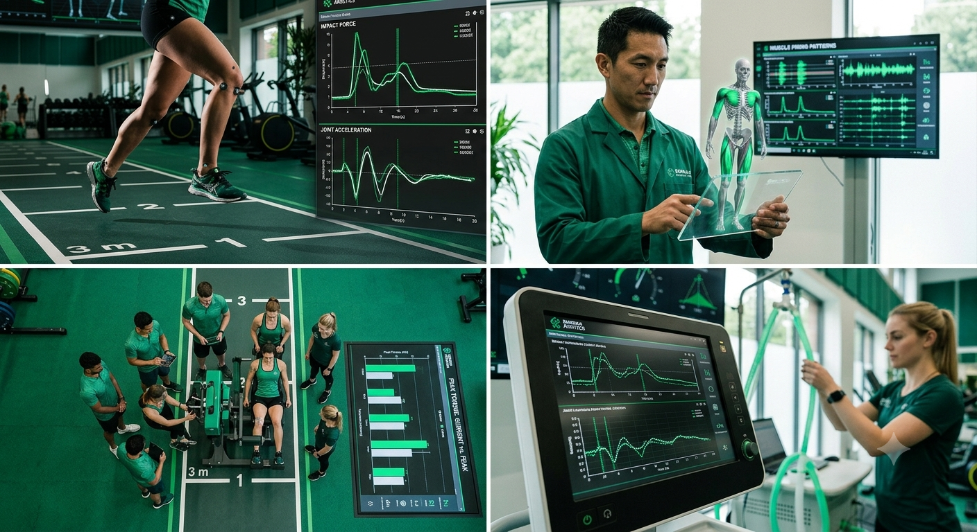 A multidisciplinary sports performance team working with athletes on strength training, rehabilitation, nutrition and performance analysis