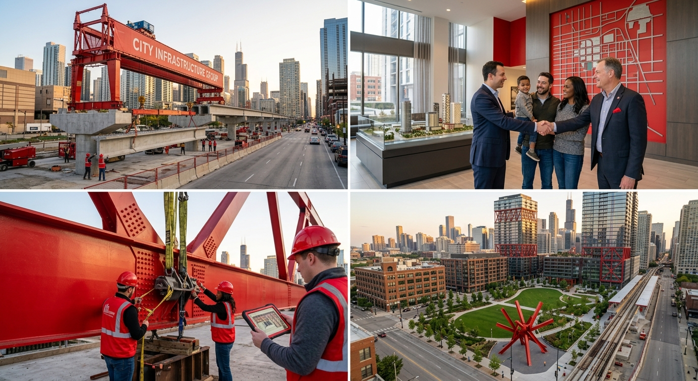 Real estate executives, engineers and financial analysts discussing a large infrastructure development project
